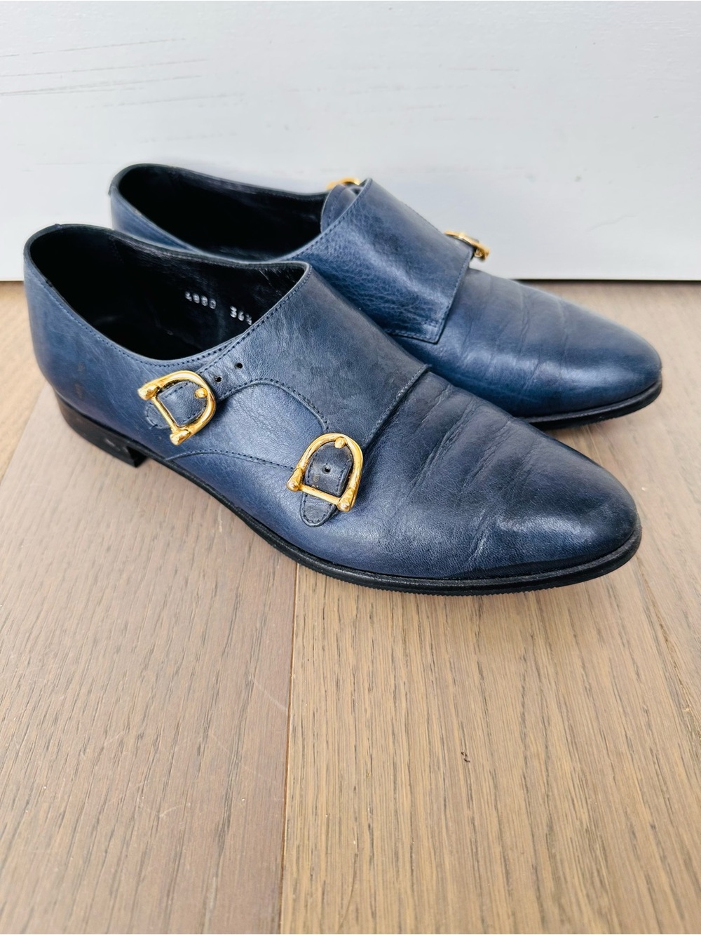 Sarah Flint Navy Monkstrap Calfskin Loafers - Size 6.5